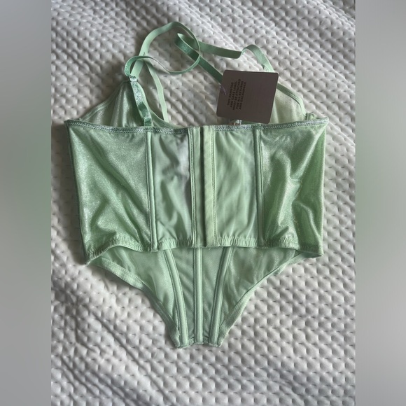 NWT Savage X Fenty Bustier Women Size M Going Platinum Mesh Green Mist Shimmer - Picture 6 of 9